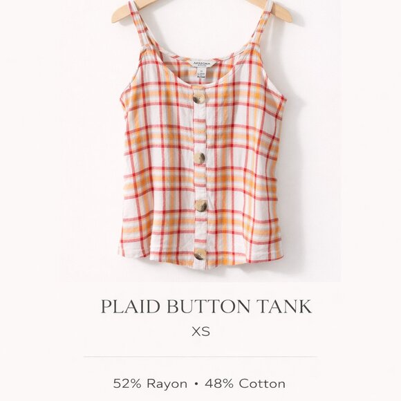 Arizona Jean Company Plaid Button Front Tank Top XS Adjustable Straps Summer Lig - Picture 2 of 6